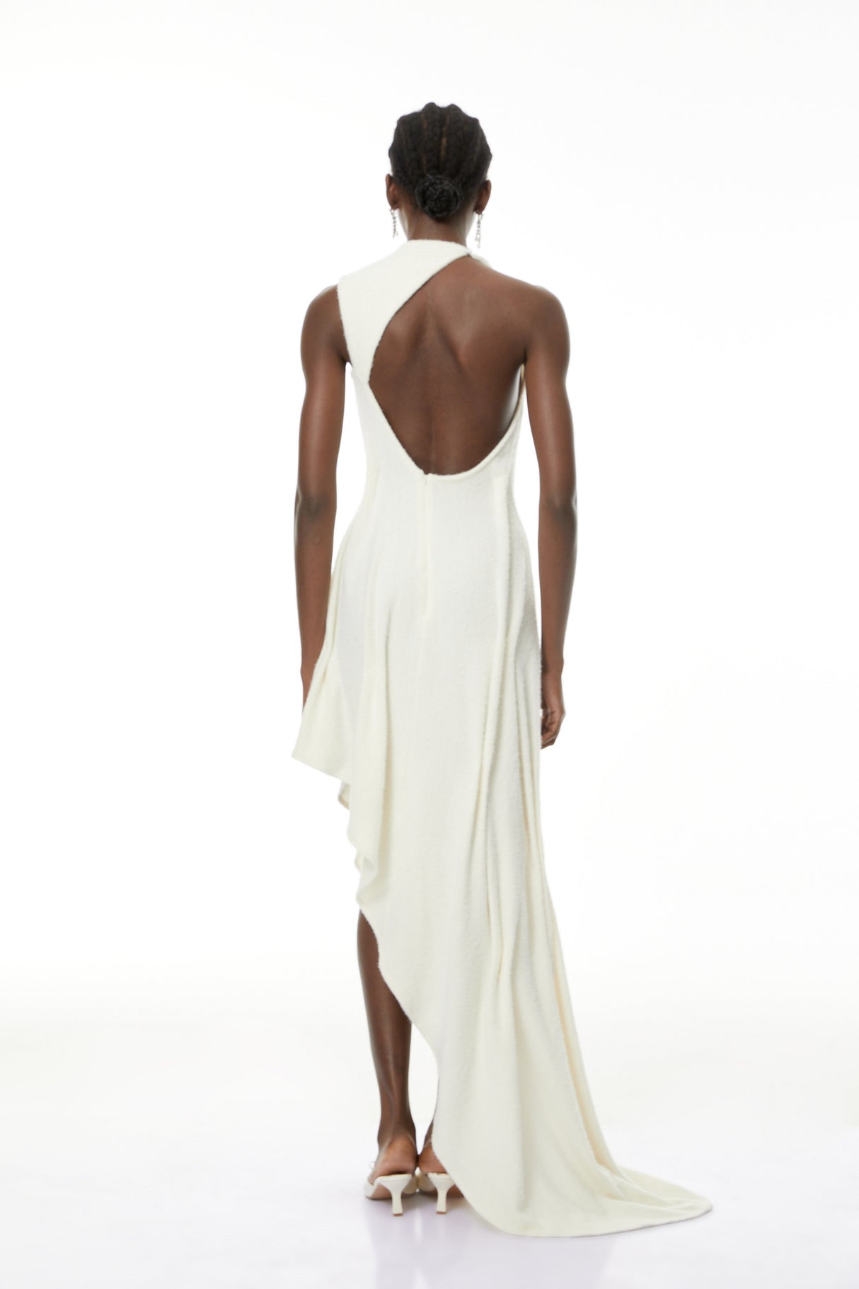 Aurohaya Oleander White Textured Asymmetrical Maxi Dress