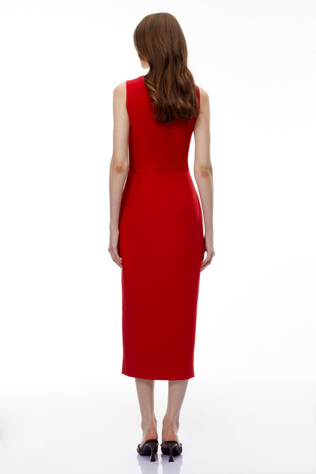 Aurohaya Olena Red Front Zip Corset Midi Dress