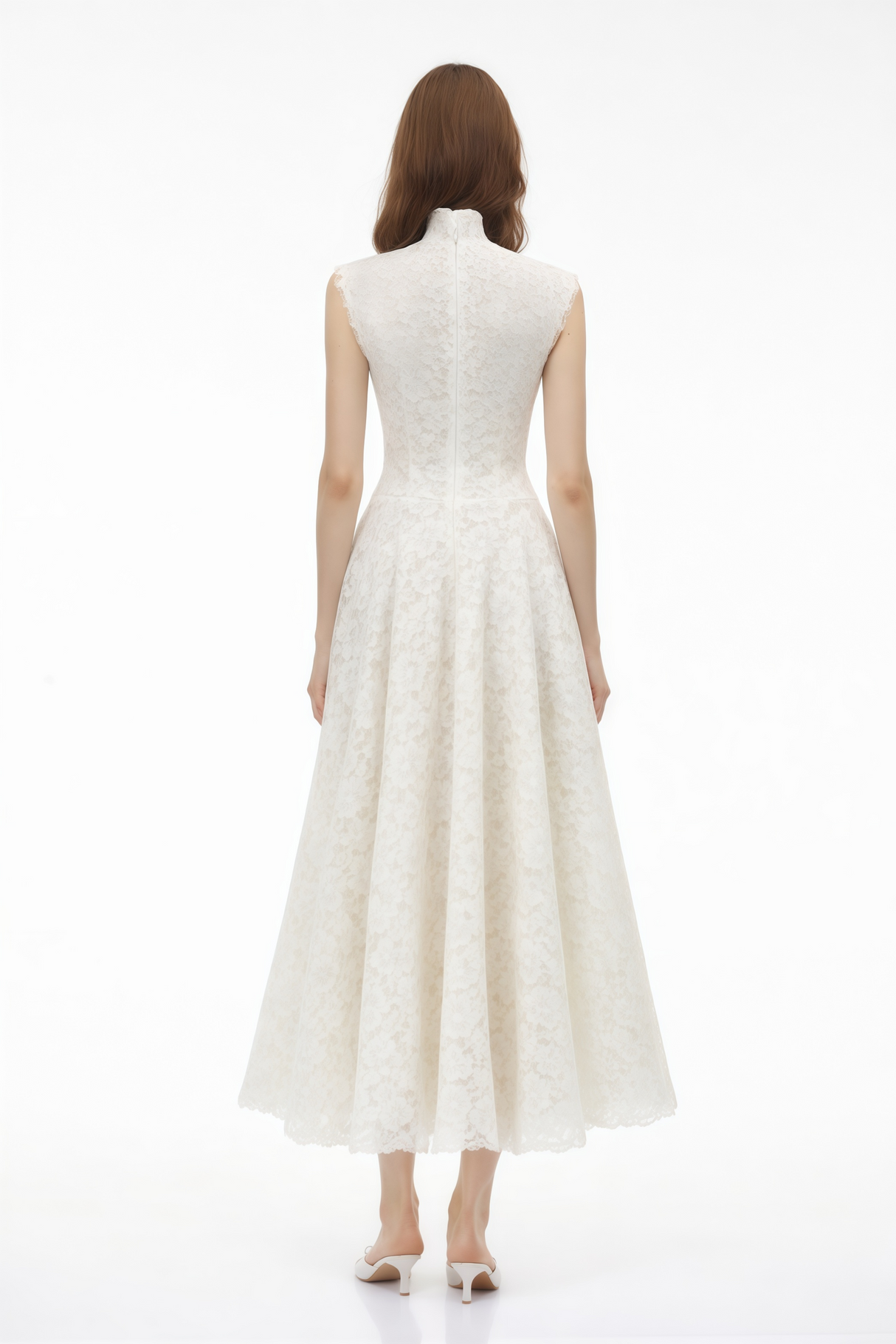 Aurohaya Oliana Ivory Lace Maxi Gown with Cap Sleeves