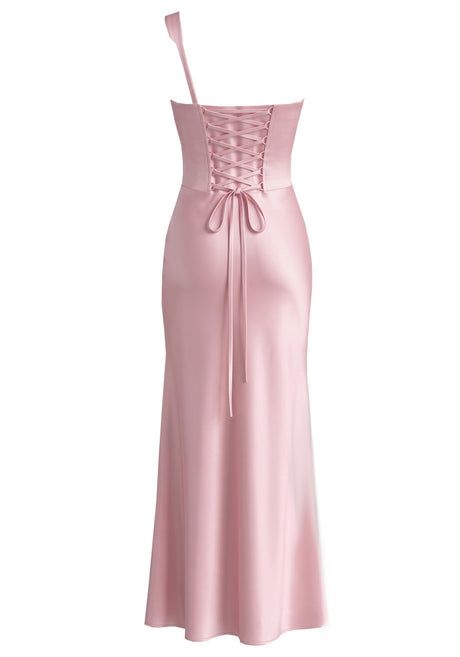 One Shoulder Draped Corset Maxi Dress Pink