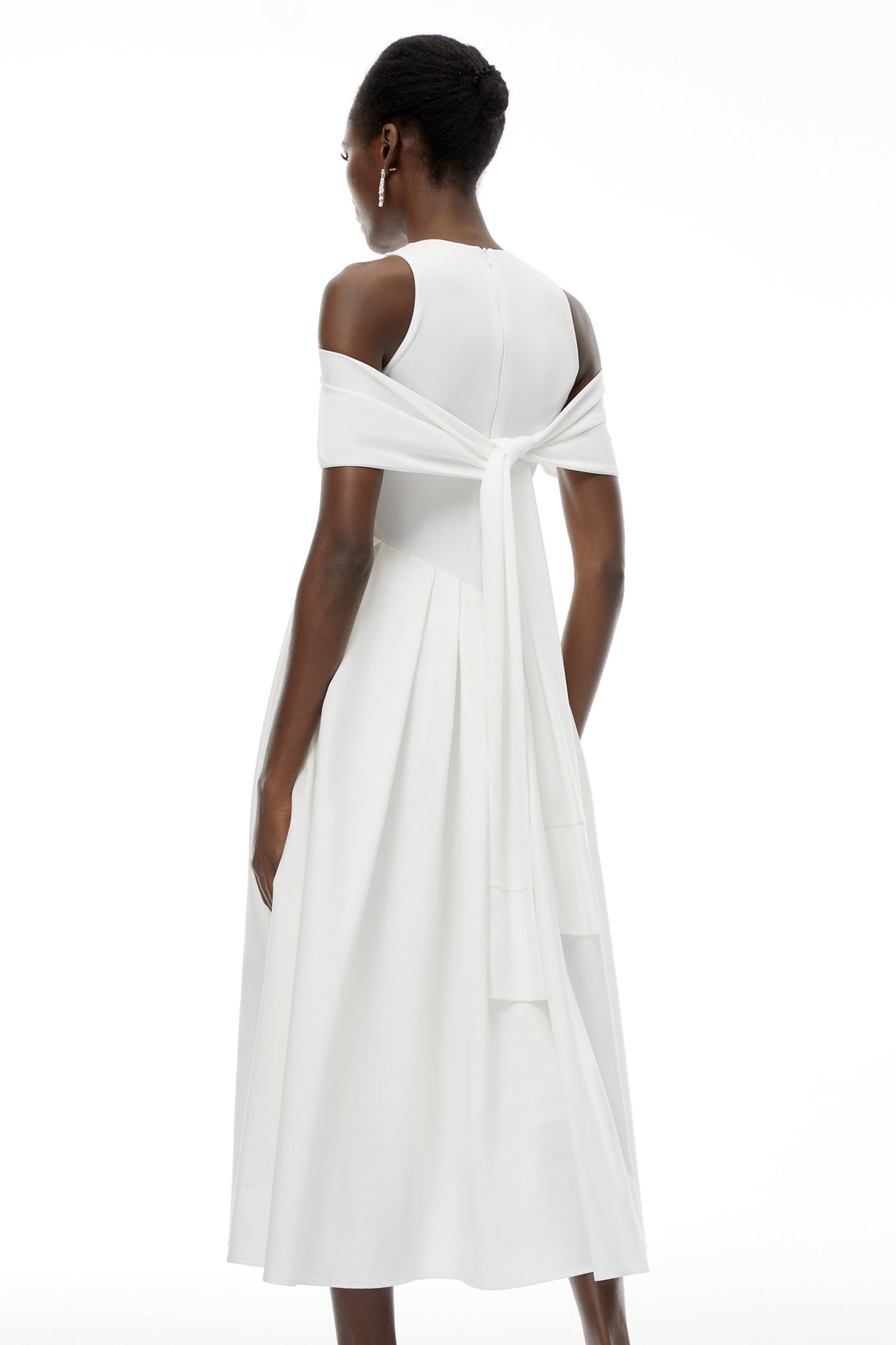 Aurohaya Ophelia White Pleated Midi Dress with Self-tie
