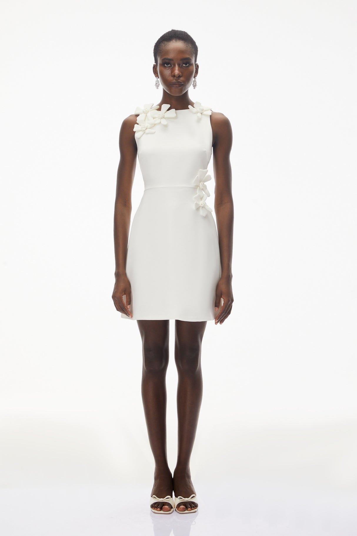Aurohaya Orli White Mini Dress with 3D Petals