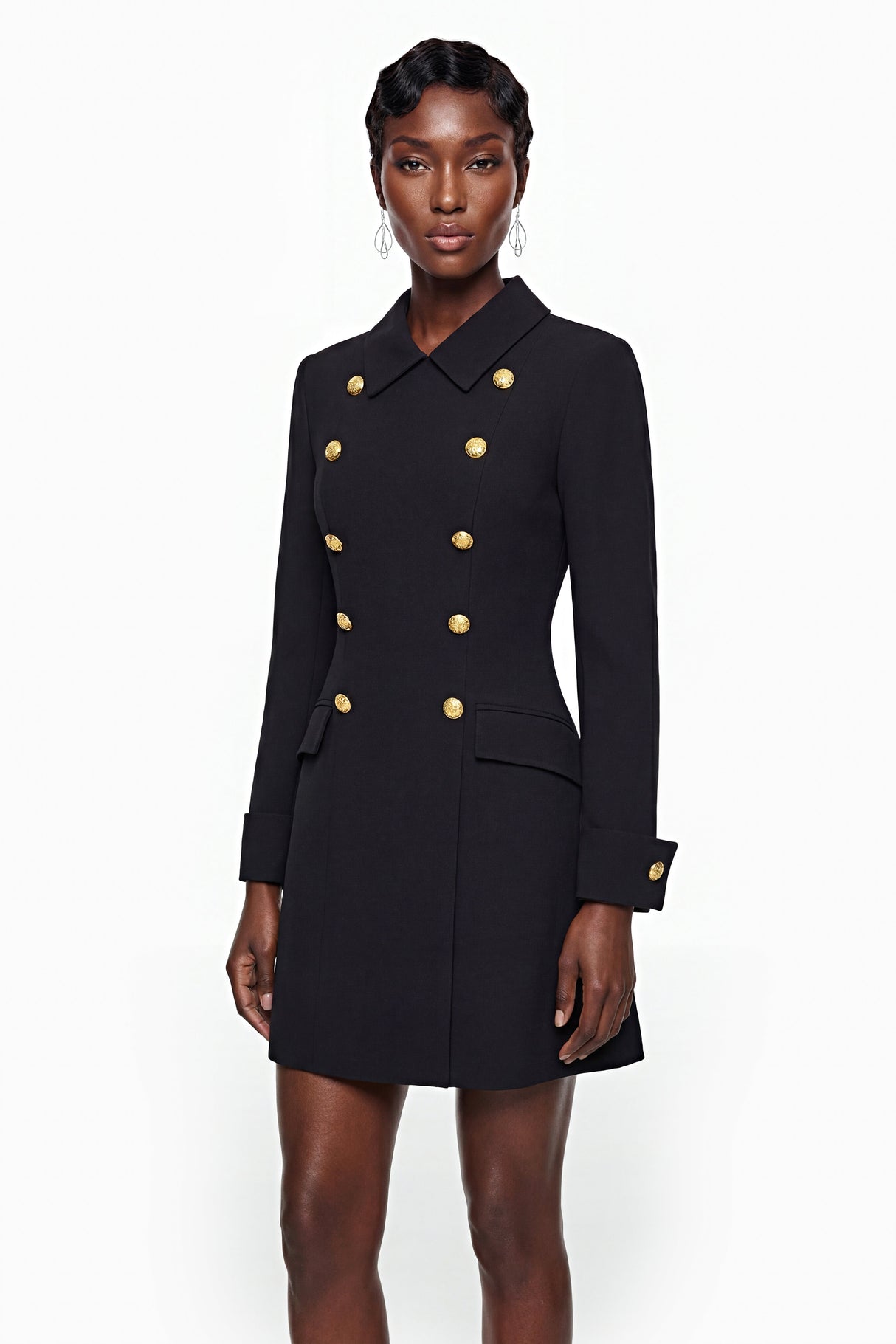 Aurohaya Ottilie Black Mini Dress with Metal Buckles