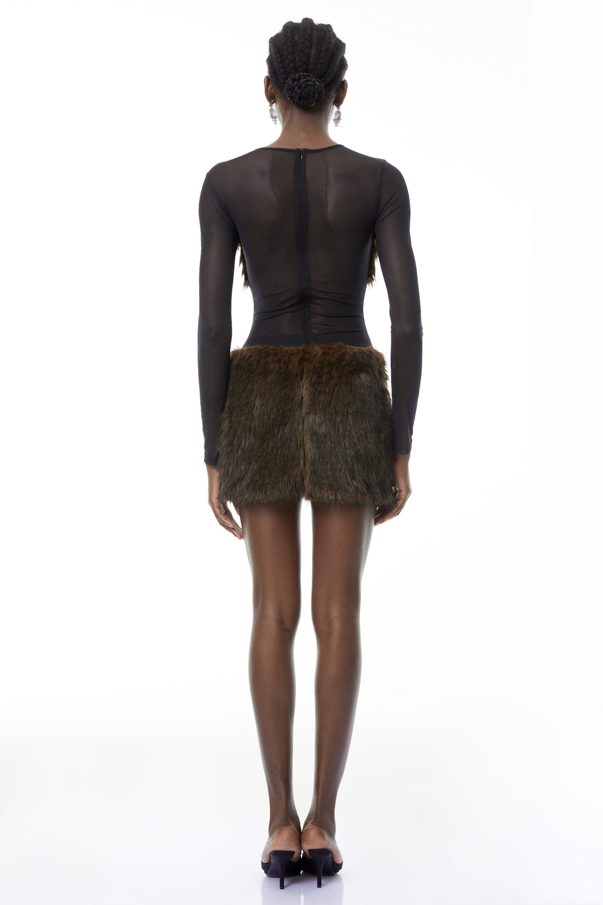 Aurohaya Paloma Brown Faux-Fur Panel Mini Dress