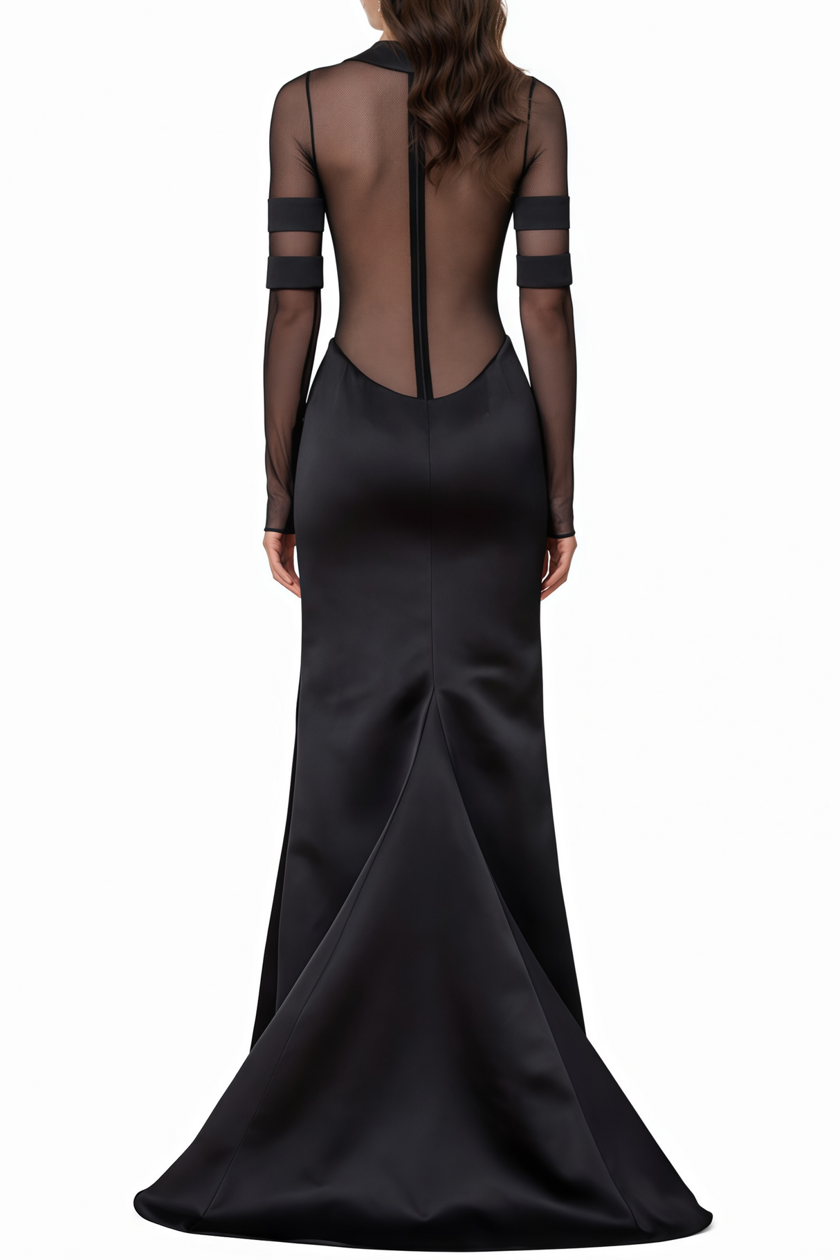 Aurohaya Panagiota Black Mesh-Panel Gown