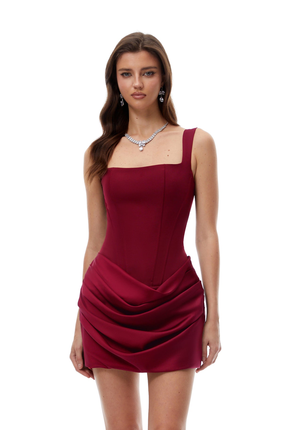 Aurohaya Paulette Red Ruched Bodycon Mini Dress