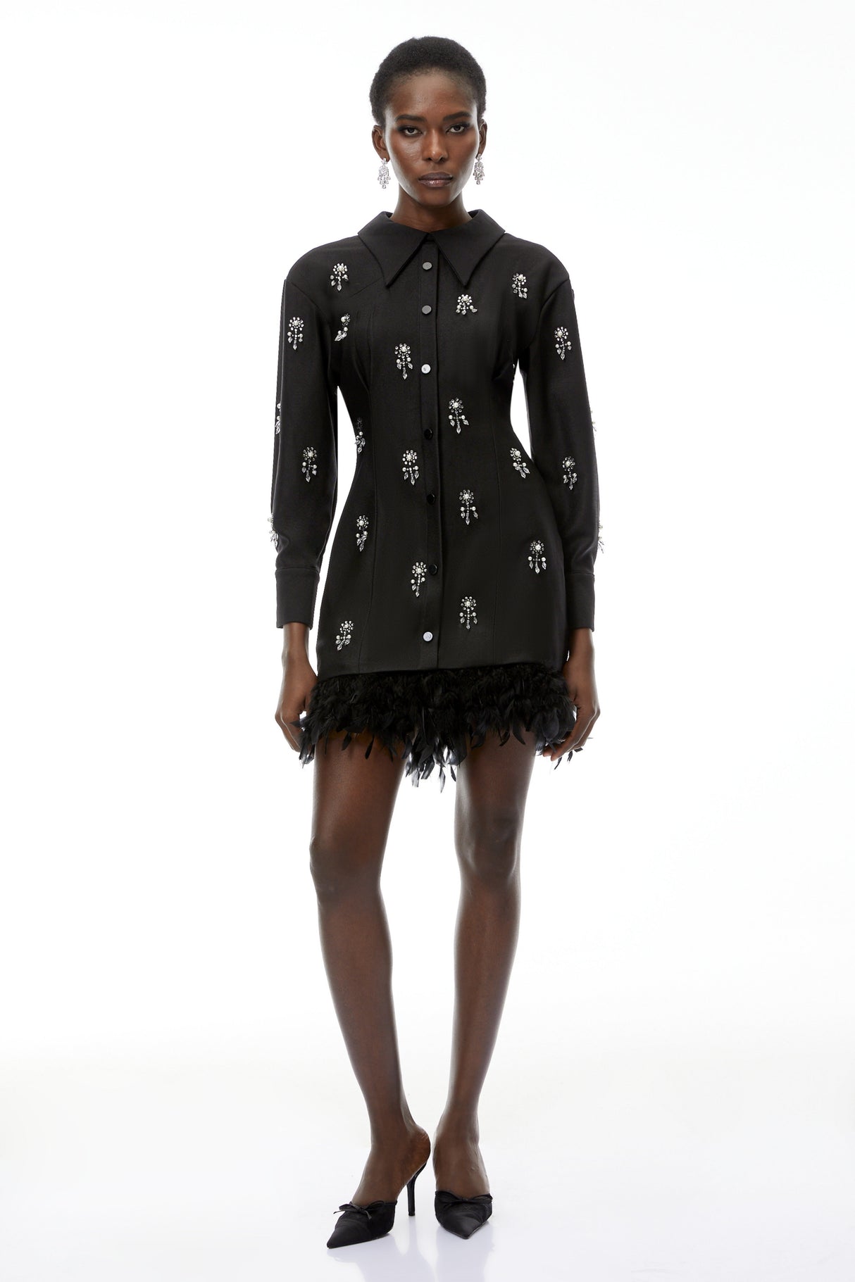 Aurohaya Penelope Black Floral Embellished Mini Dress