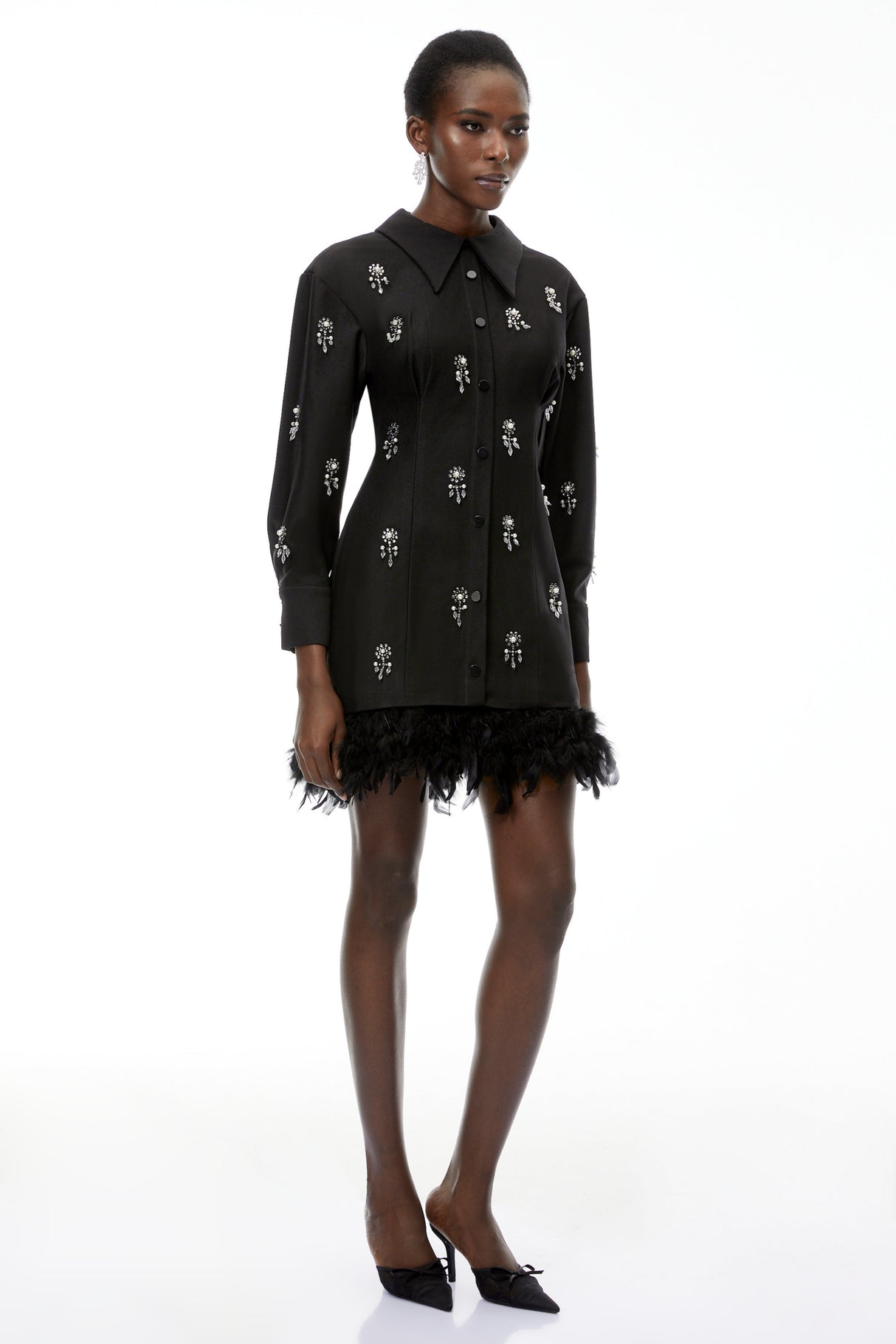 Aurohaya Penelope Black Floral Embellished Mini Dress