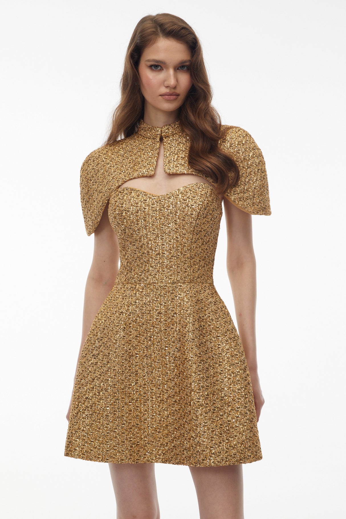 Aurohaya Penina Gold Cape Design Mini Dress