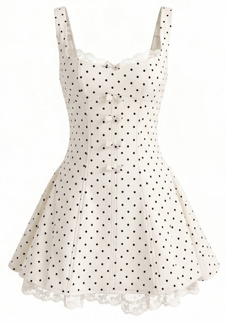 Polka Dot Lace Insert A Line Corset Dress Ivory