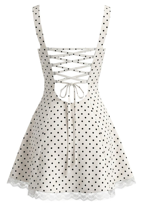 Polka Dot Lace Insert A Line Corset Dress Ivory
