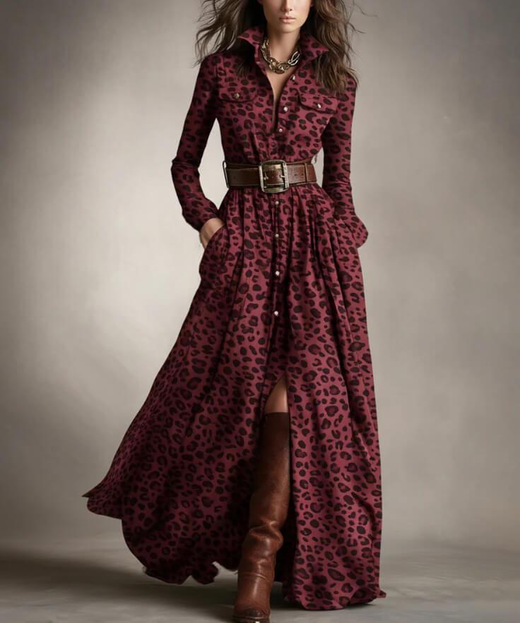 Aurohaya Retro Lapel Plaid Single-Breasted Maxi Dress Dark Purple