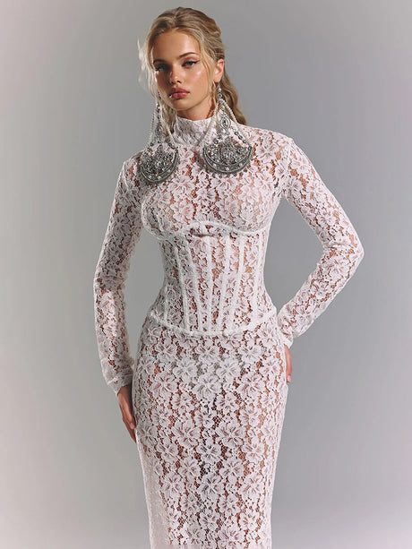 Aurohaya Charline Lace Corset Maxi Dress