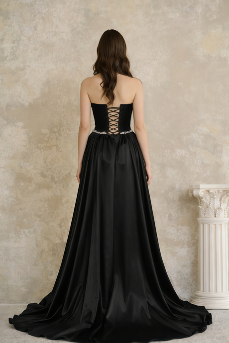 Aurohaya Raffaella Black Pearl Trim Maxi Gown