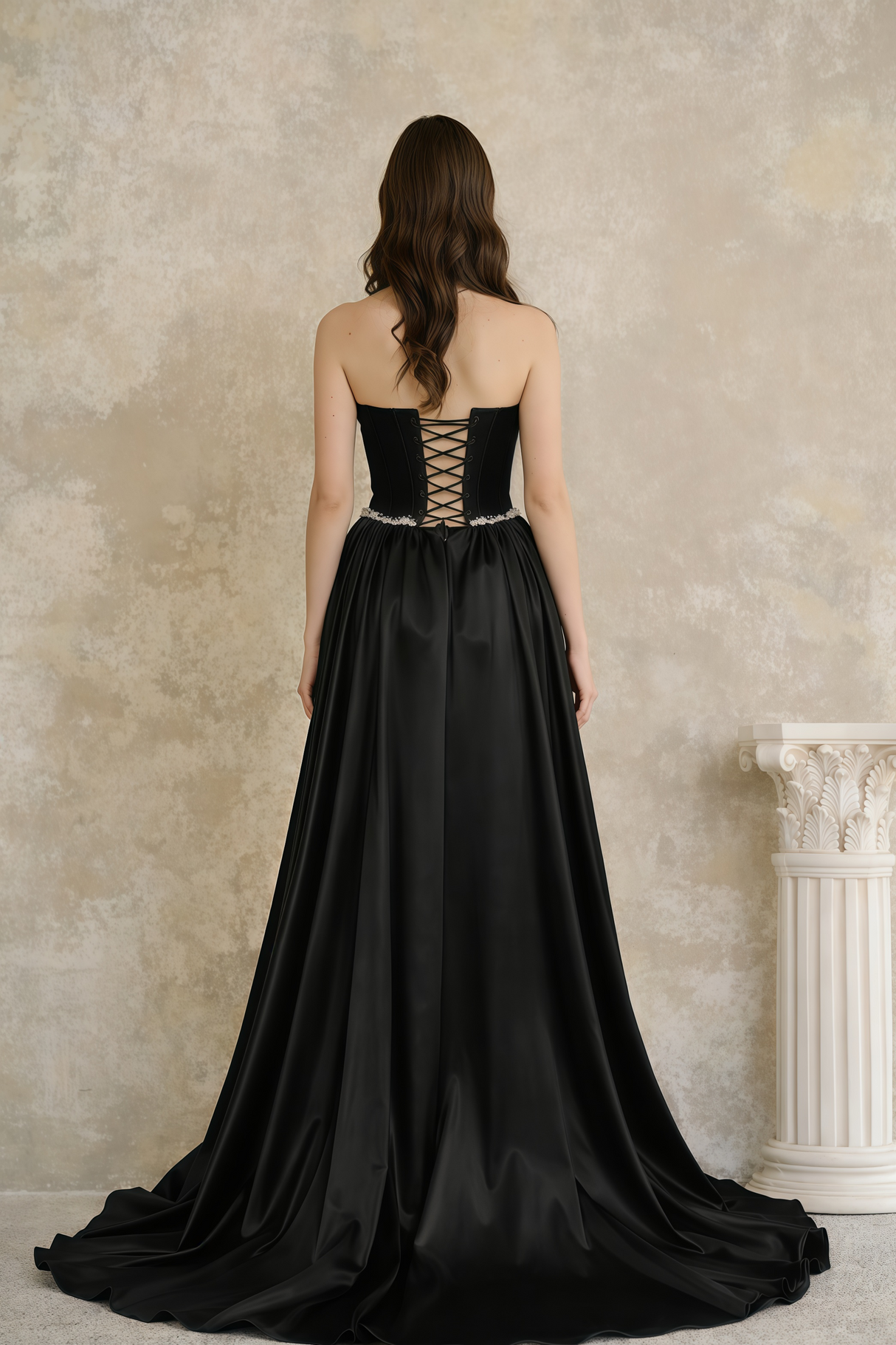 Aurohaya Raffaella Black Pearl Trim Maxi Gown