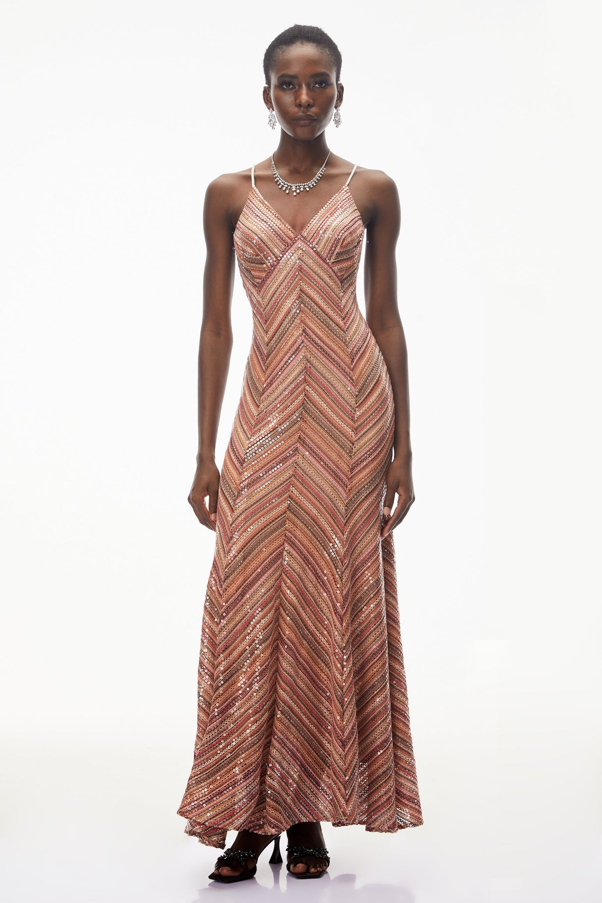 Aurohaya Raisa Red Striped Pattern Maxi Dress