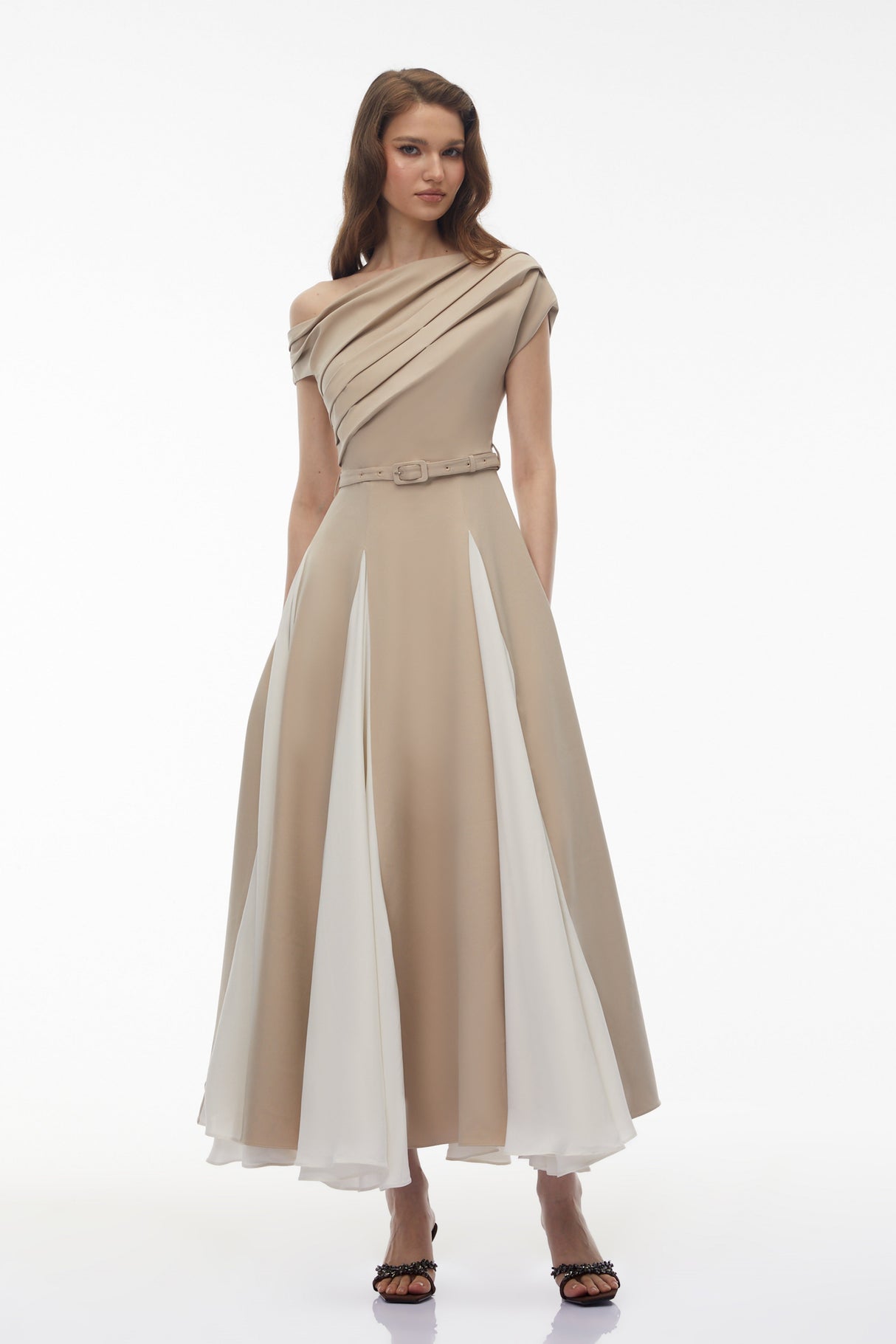 Aurohaya Rebecca Khaki Color Block Maxi Dress