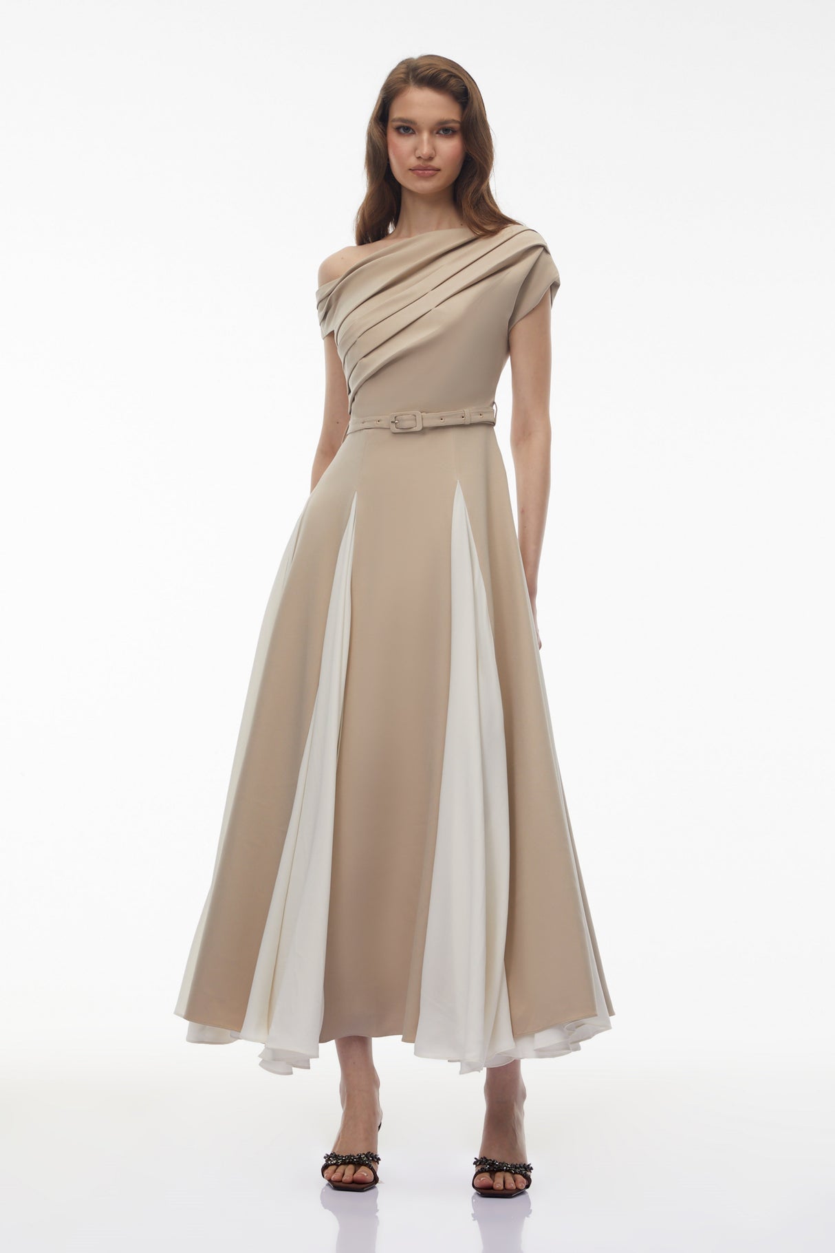 Aurohaya Rebecca Khaki Color Block Maxi Dress