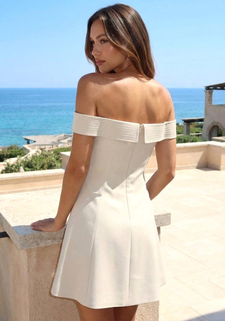 Ribbed Bardot A Line Dress Ivory
