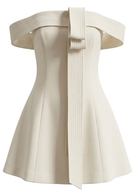 Ribbed Bardot A Line Dress Ivory