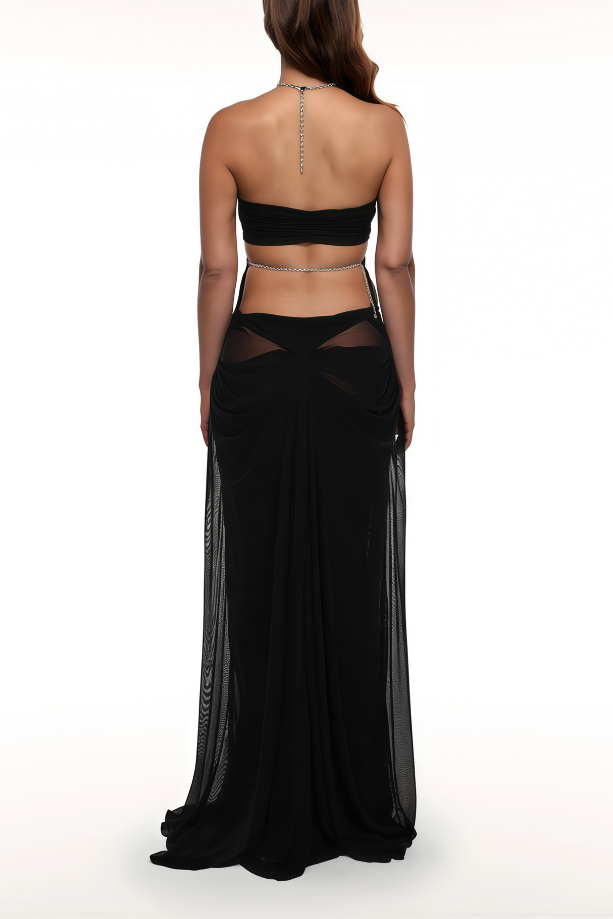Aurohaya Ronit Black Semi-Sheer Mesh Maxi Dress