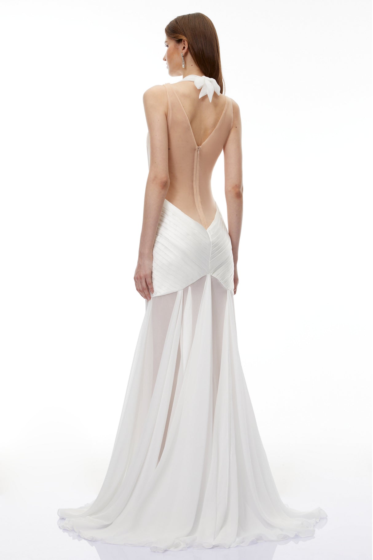 Aurohaya Ruan White Semi-Sheer Ruched Maxi Dress