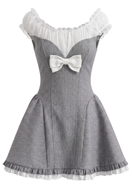 Ruched Bardot A Line Dress Grey White