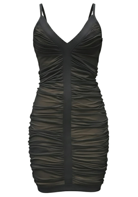Ruched Mesh Dress Black