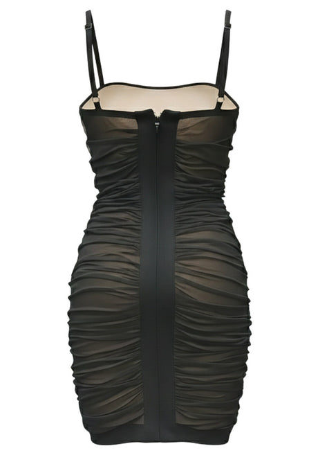 Ruched Mesh Dress Black