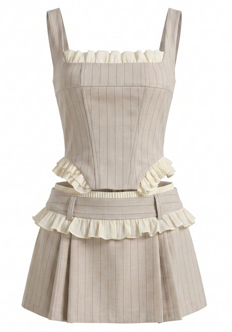 Ruffle Detail Corset Two Piece Dress Ivory