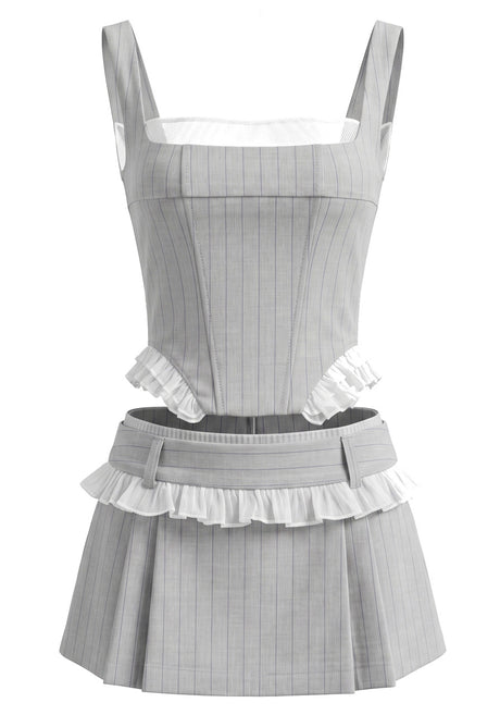 Ruffle Detail Corset Two Piece Dress Light Grey