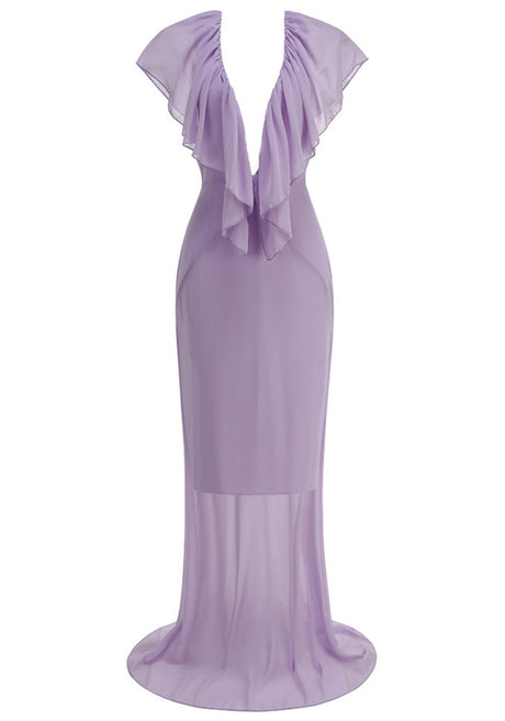 Ruffle Plunging Neck Maxi Dress Lavender