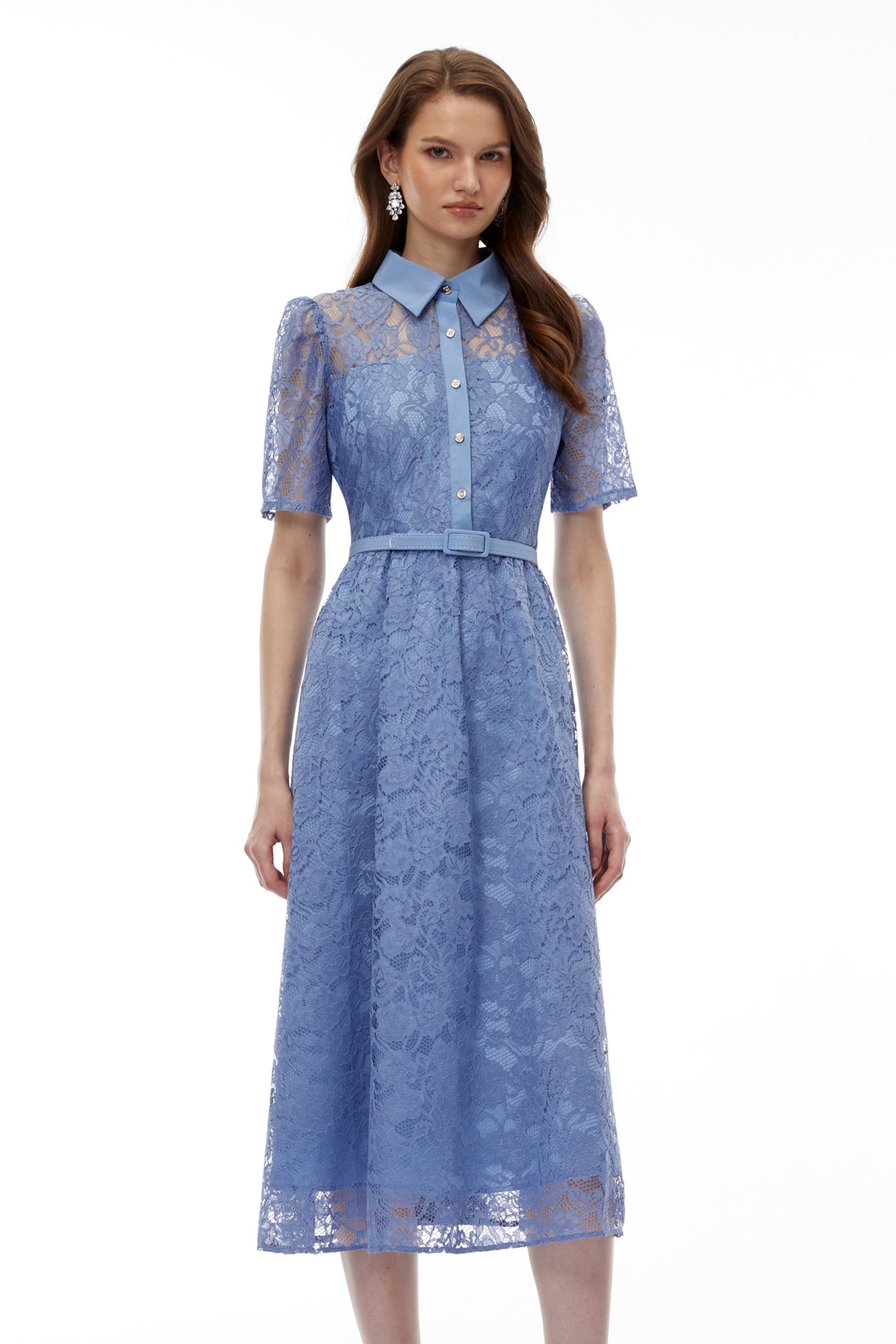 Aurohaya Ruqayya Blue FLoral Lace Midi Dress