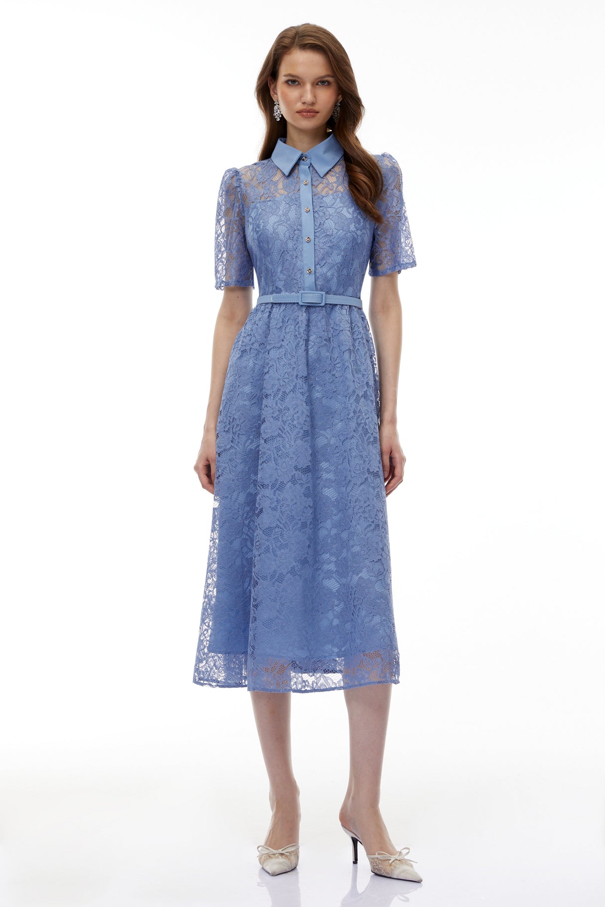 Aurohaya Ruqayya Blue FLoral Lace Midi Dress