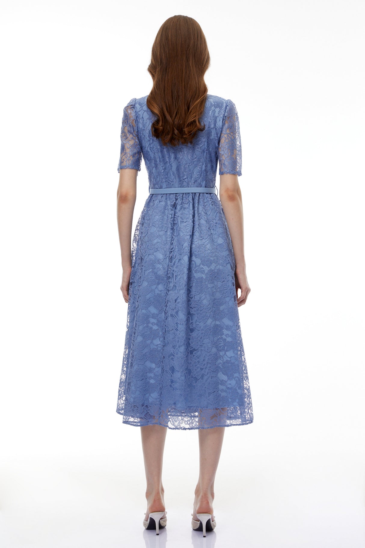 Aurohaya Ruqayya Blue FLoral Lace Midi Dress