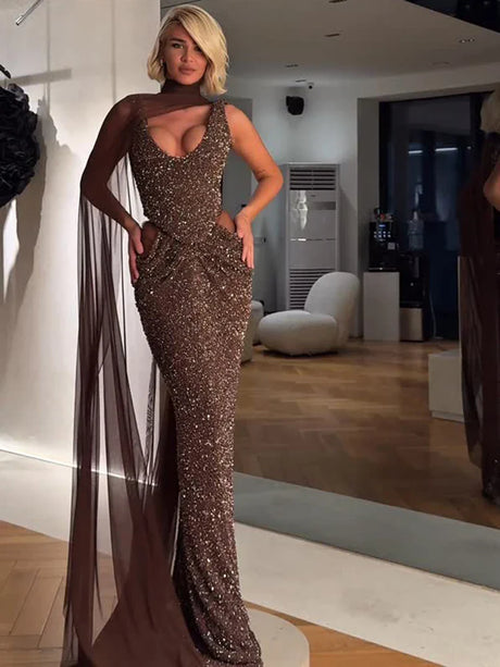 Aurohaya Juliette Sequin Cut Out Maxi Dress