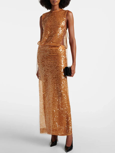 Aurohaya Maud Sequin Side Cut-out Maxi Dress Orange