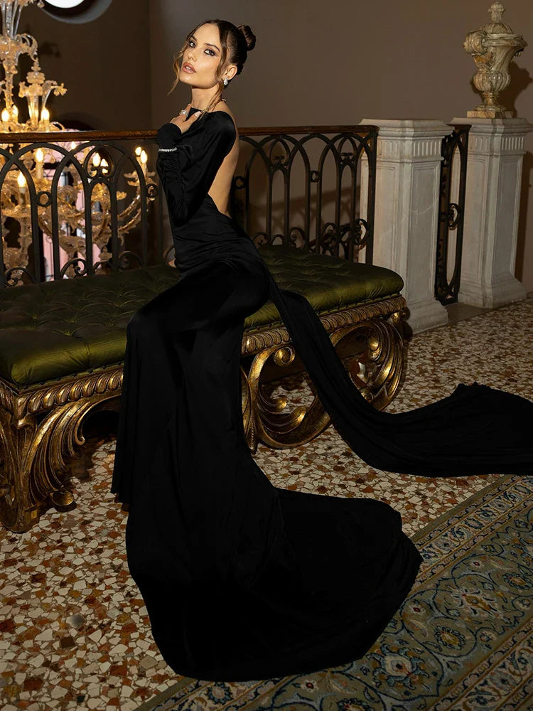 Aurohaya Orianne Long Sleeve Backless Maxi Dress