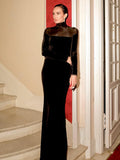 Aurohaya Philomène Velvet Long Sleeve Evening Maxi Dress