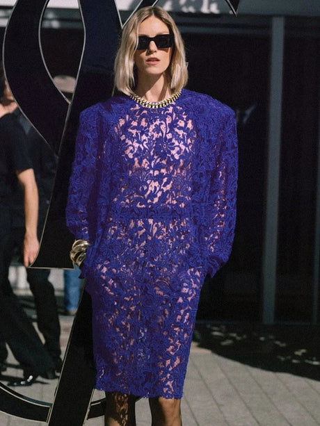 Aurohaya Émilia Lace Long Sleeve Midi Dress