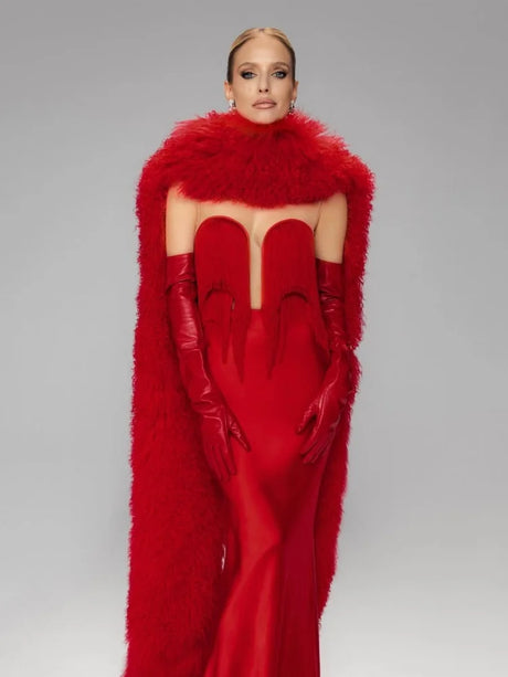 Aurohaya Colombe Strapless Tassel Maxi Dress