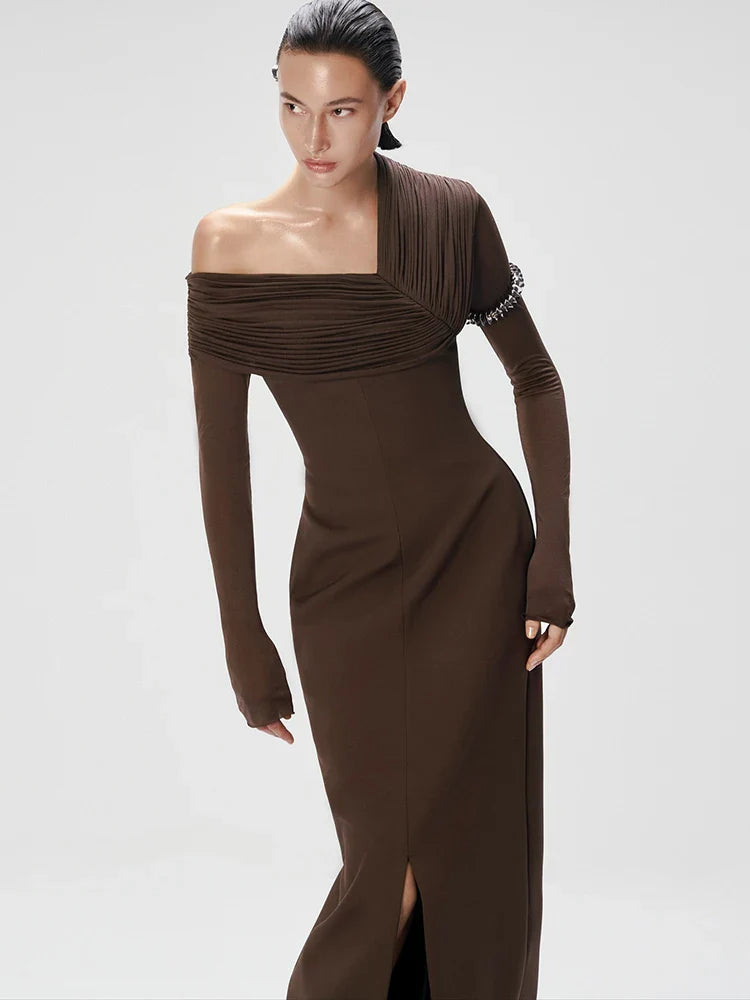 Aurohaya Isabella Asymmetrical One Shoulder Ruched Maxi Dress
