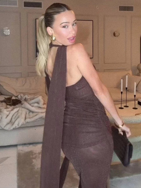 Aurohaya Blandine High Neck Backless Maxi Dress