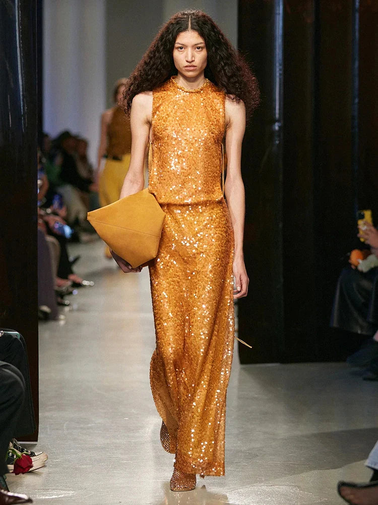 Aurohaya Maud Sequin Side Cut-out Maxi Dress