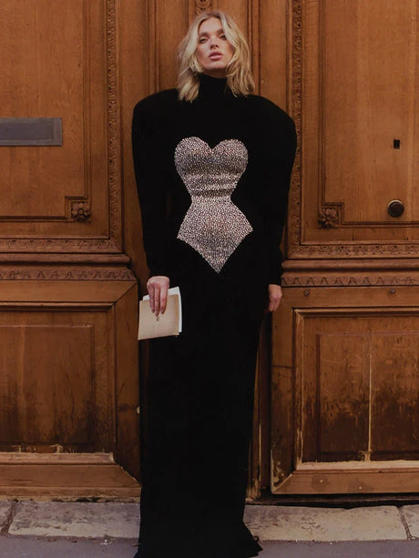 Aurohaya Liberté Embellished Long Sleeve Maxi Dress