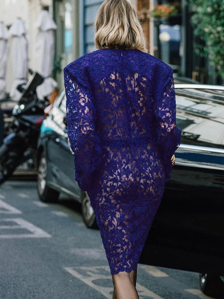 Aurohaya Émilia Lace Long Sleeve Midi Dress