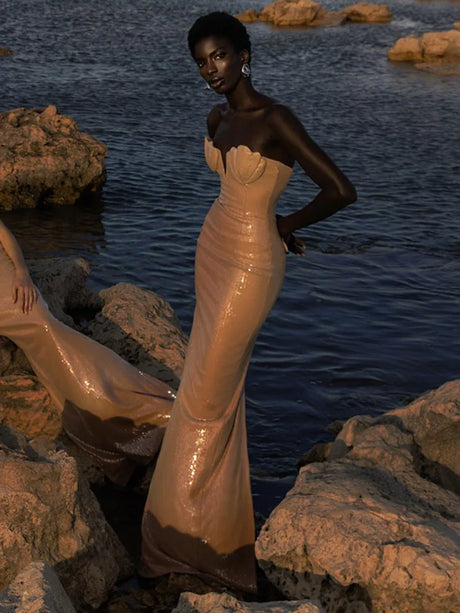 Aurohaya Isabel Sequin Strapless Maxi Dress