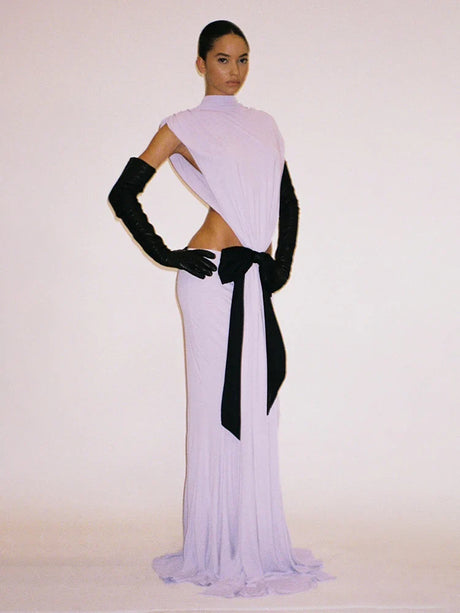 Aurohaya Mireille High Neck Cut-Out Maxi Dress Light Purple