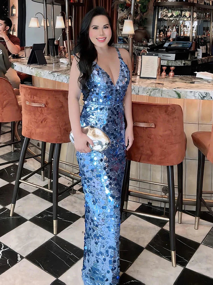 Aurohaya Éliane Sequin Evening Maxi Dress