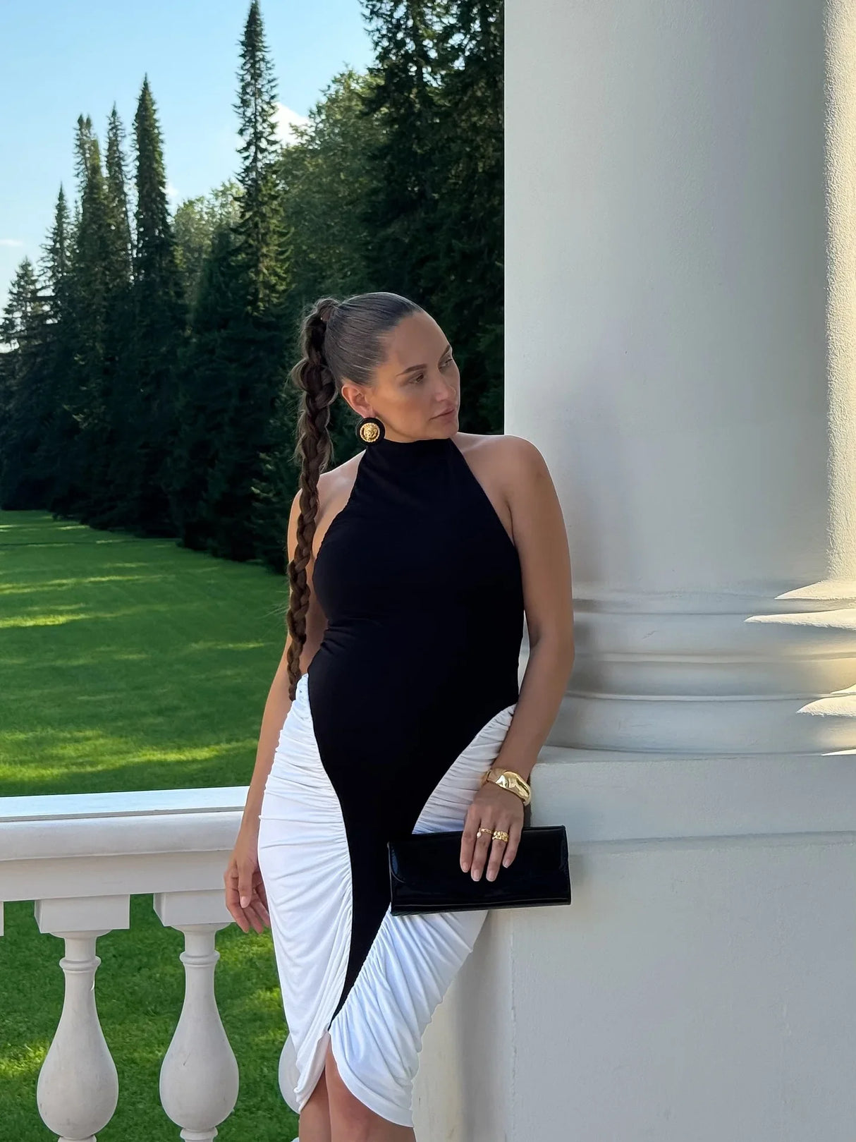 Aurohaya Laurette Halter Ruched Midi Dress